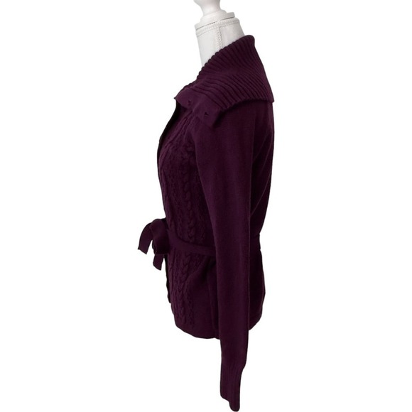 Talbots Angora Blend Plum Turtle Neck Cable Knit Button Down Cardigan (S) - Picture 5 of 14